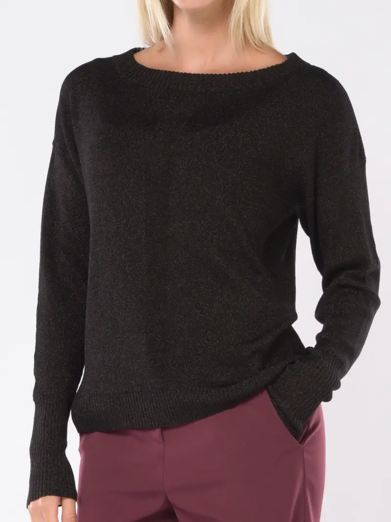 maglia da donna Patrizia Pepe in lurex con scollo a barchetta NERO