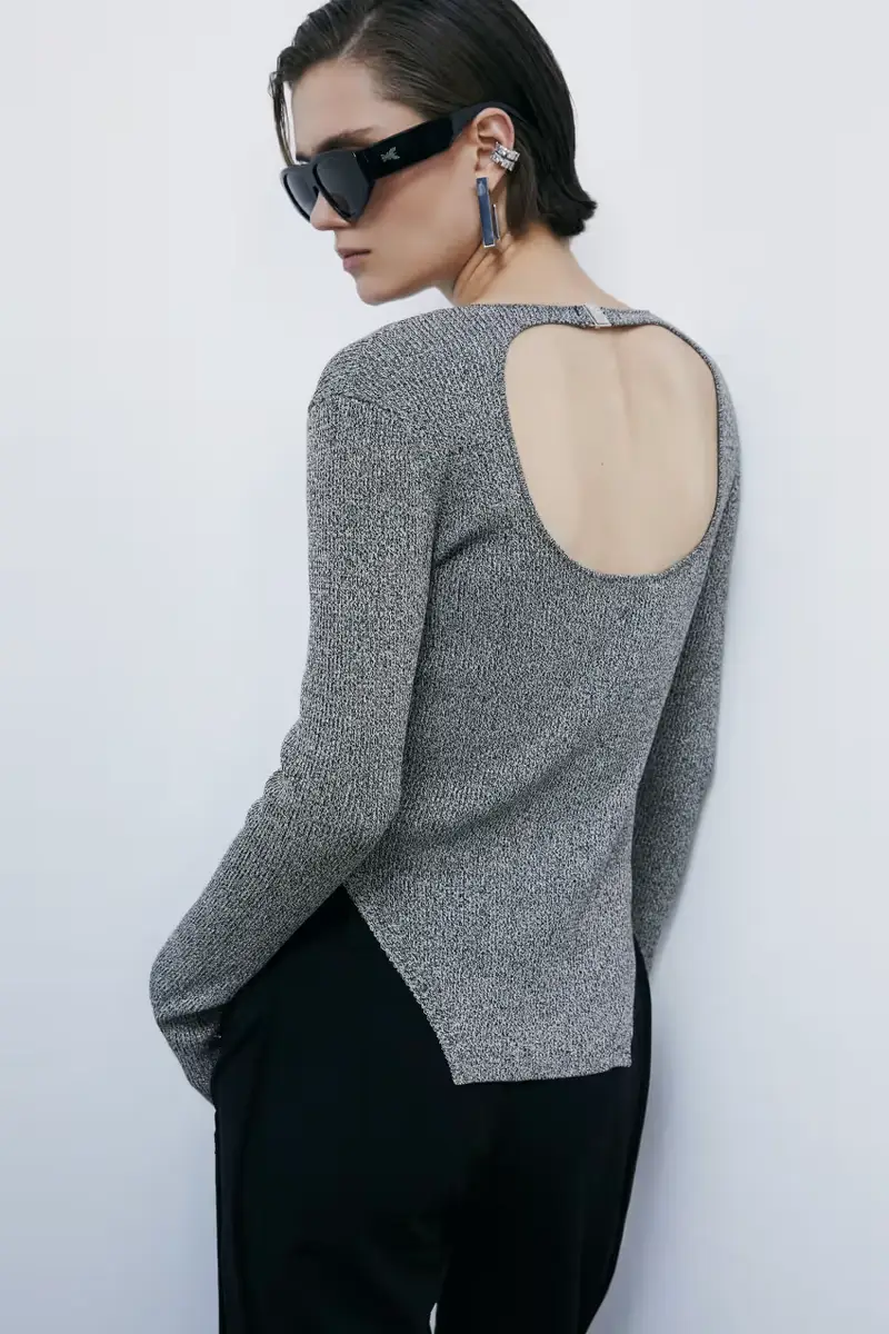 Maglia effeto body con cut-out Grigio