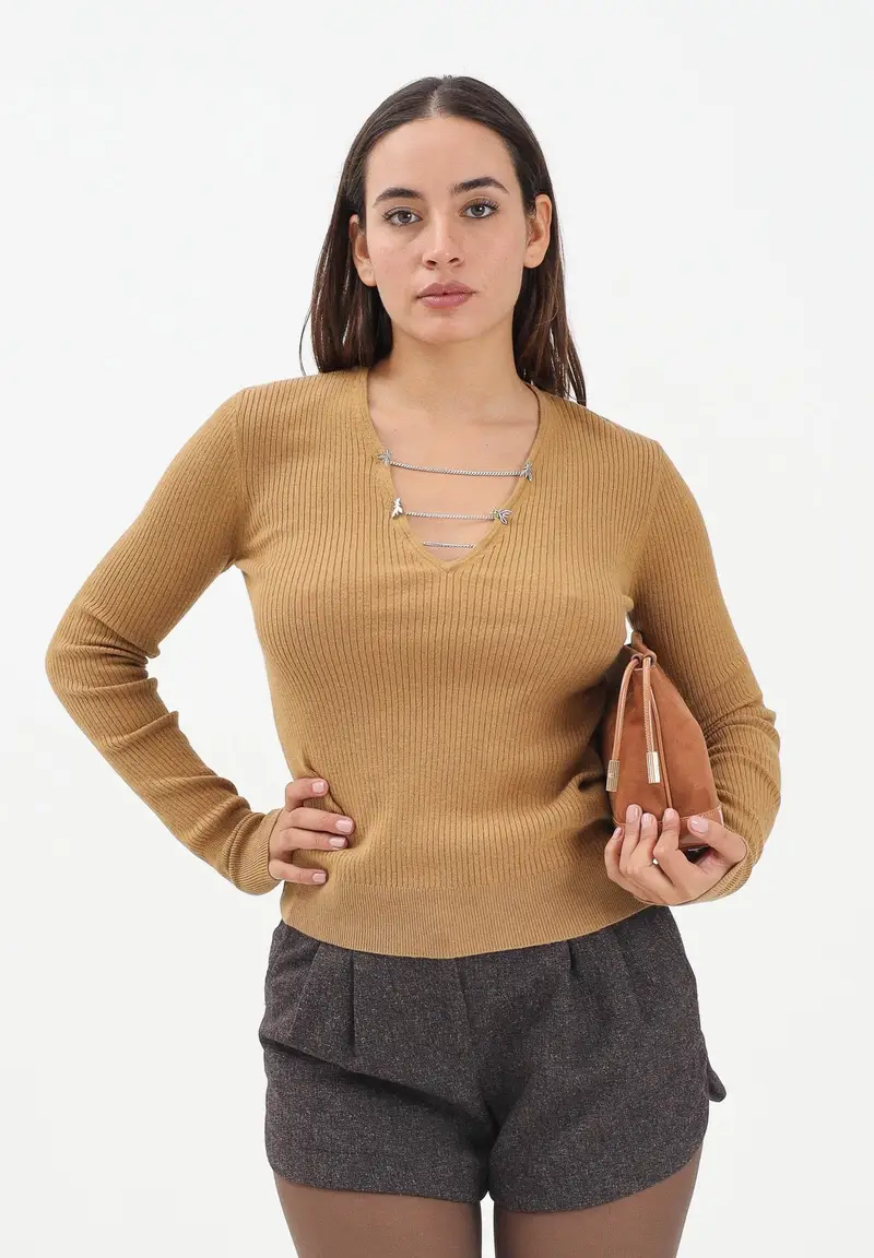 Maglia ESSENTIAL beige da donna in tessuto a costine miniatura 2
