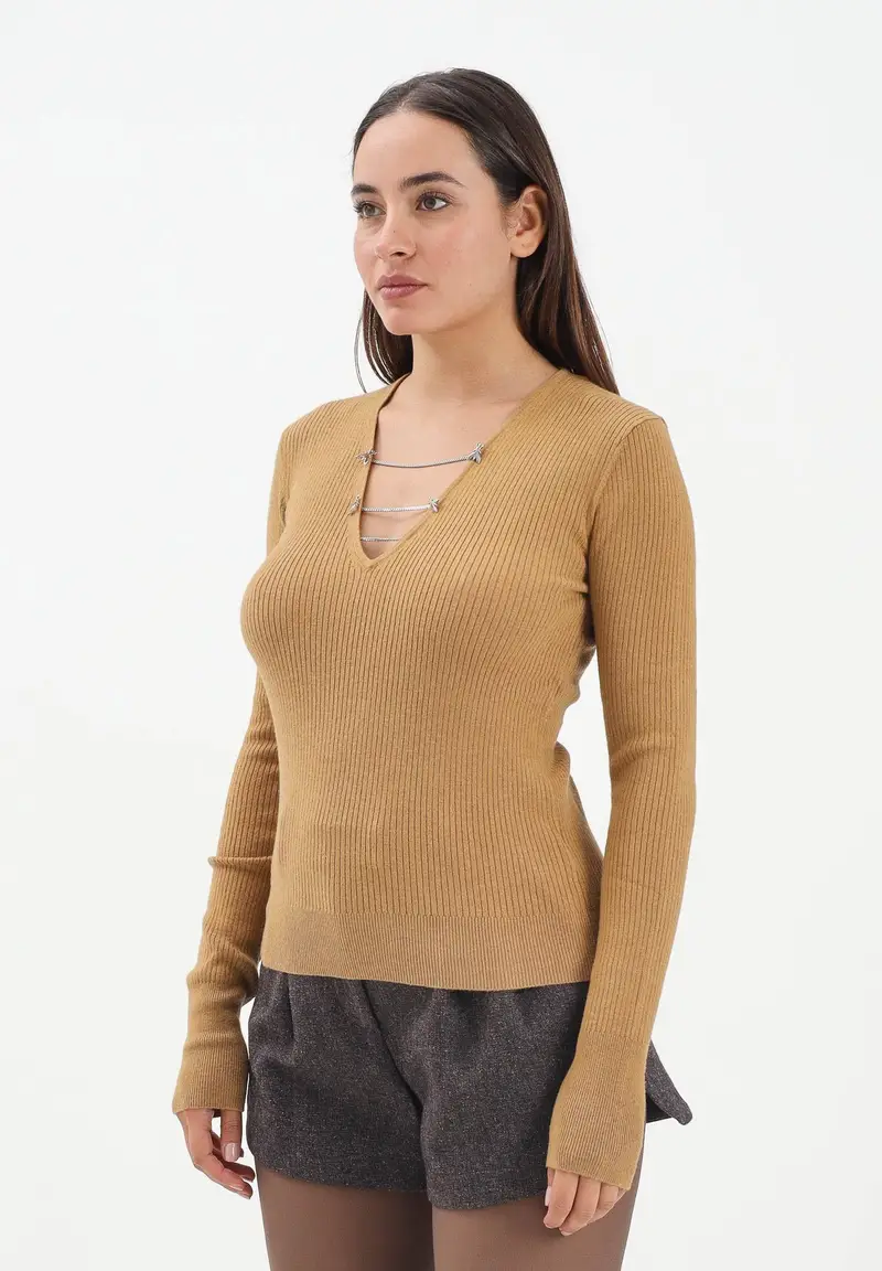 Maglia ESSENTIAL beige da donna in tessuto a costine