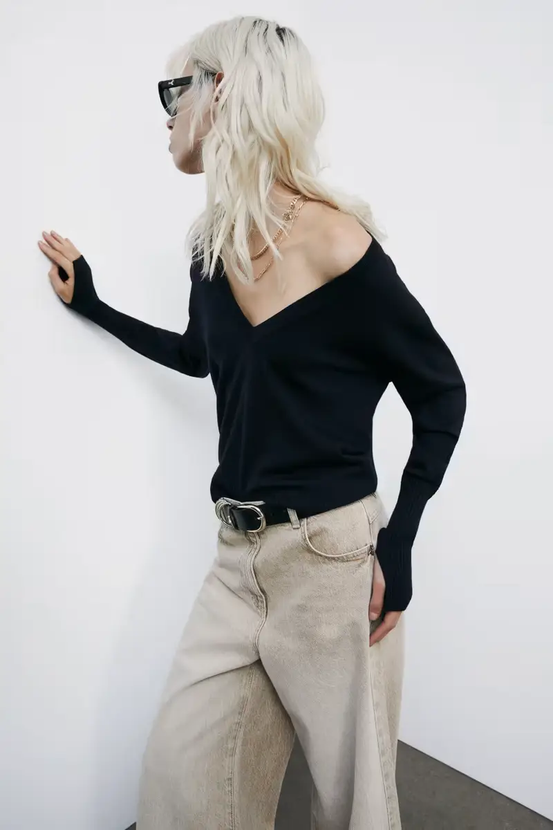 Maglia in lana con scollo a "V" Blu