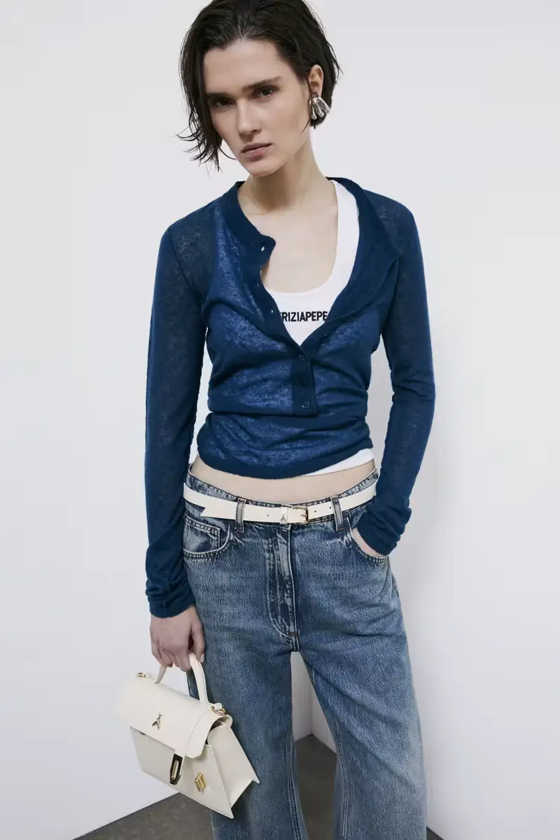 Maglia leggera con bottoni e nervature Blu