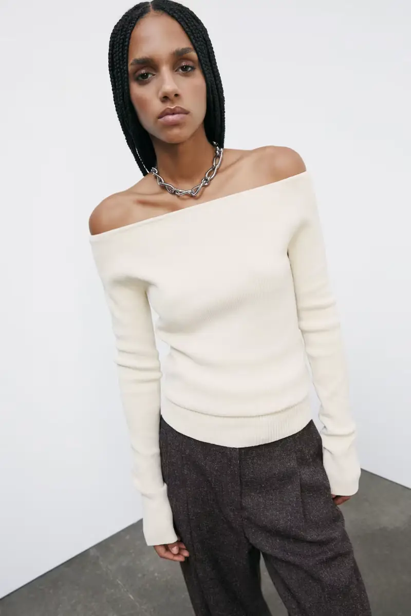 Maglia morbida con scollo ampio Bianco