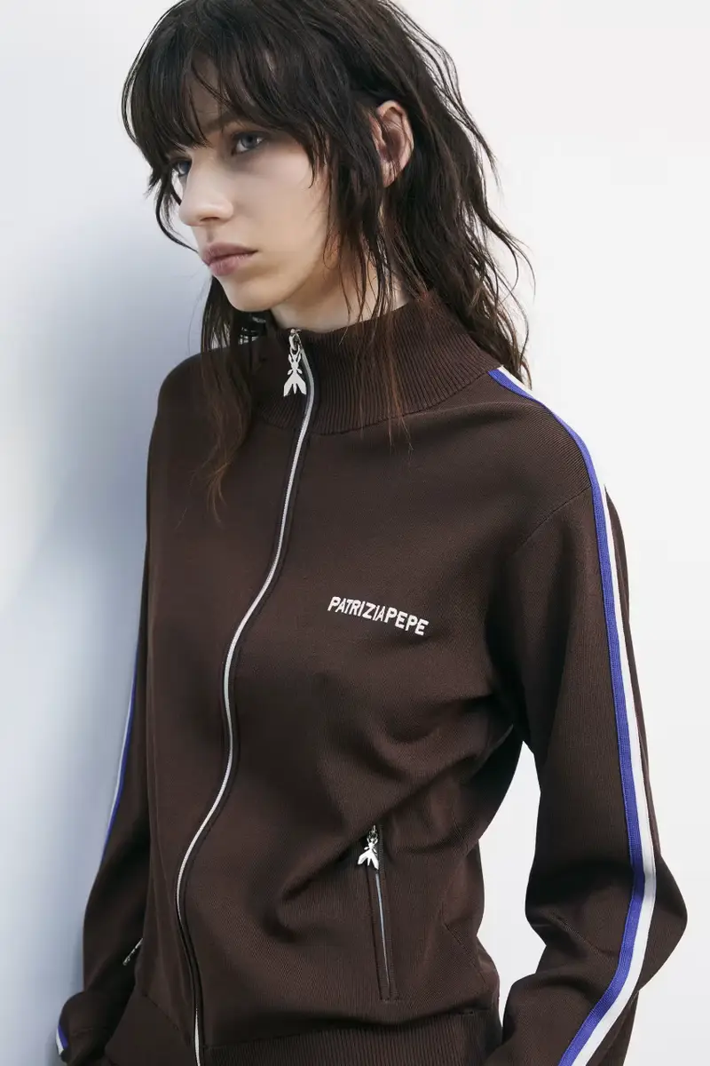 Maglia tecnica con zip Marrone