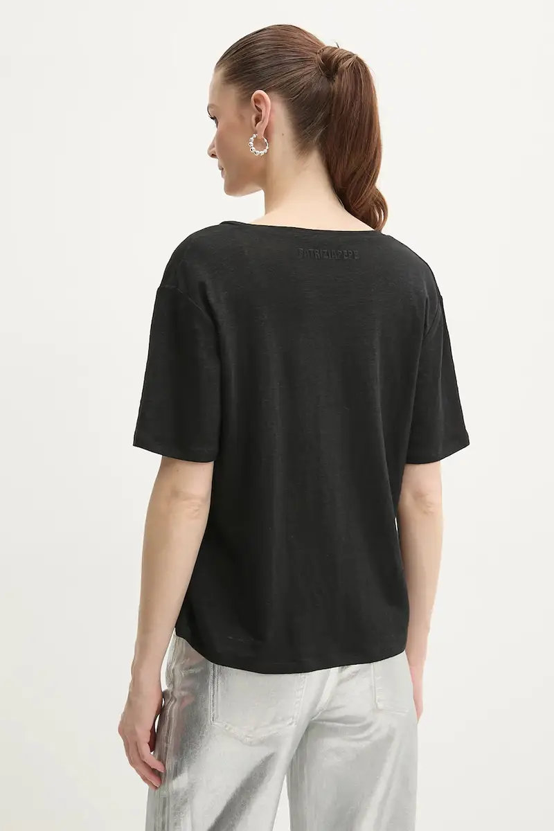 maglietta in lino donna colore nero 2M4459 J291 miniatura 3
