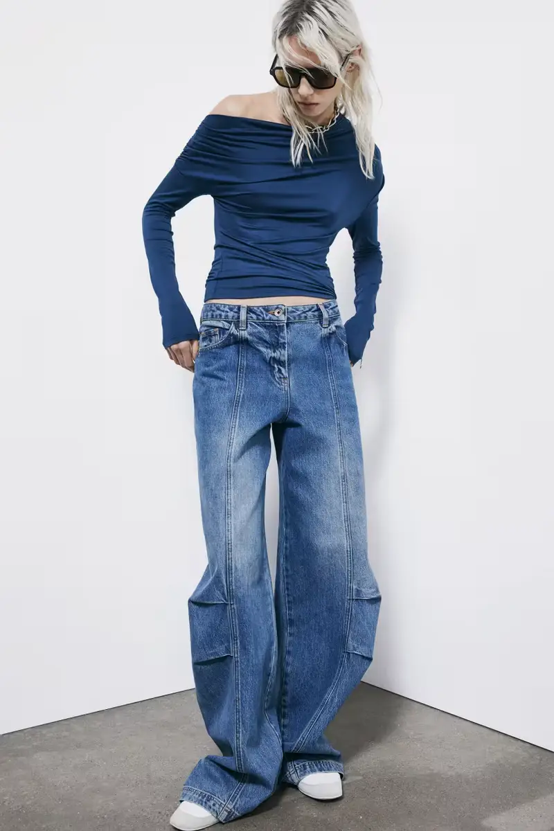 Maglietta monospalla drappeggiata Blu