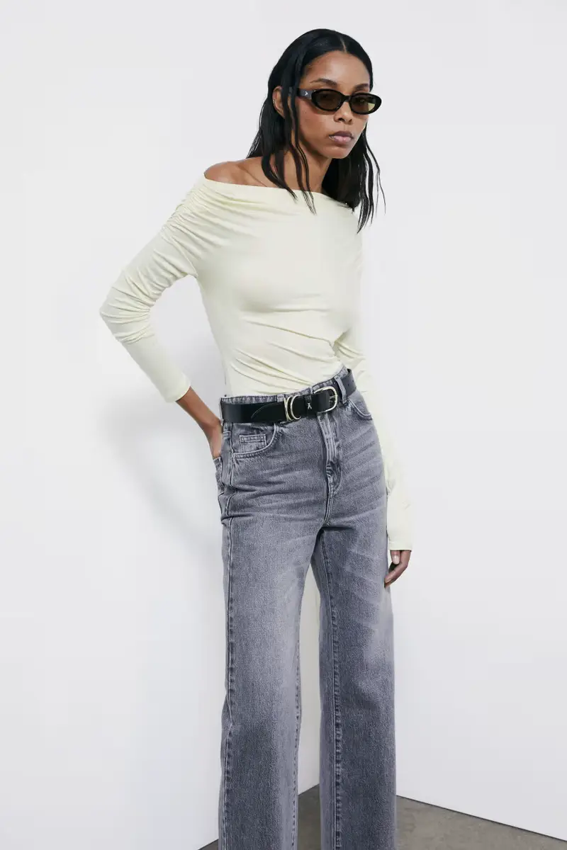 Maglietta monospalla drappeggiata Giallo