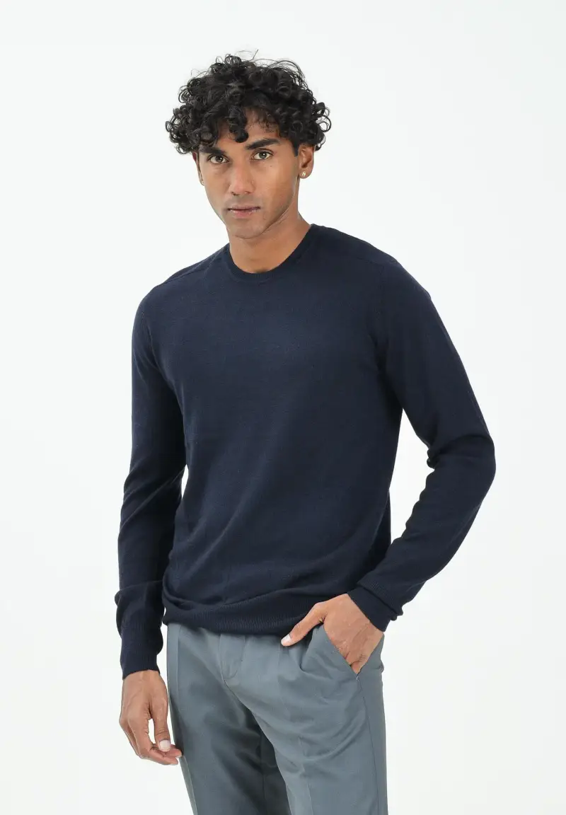 Maglioncino a manica lunga blu da uomo miniatura 2