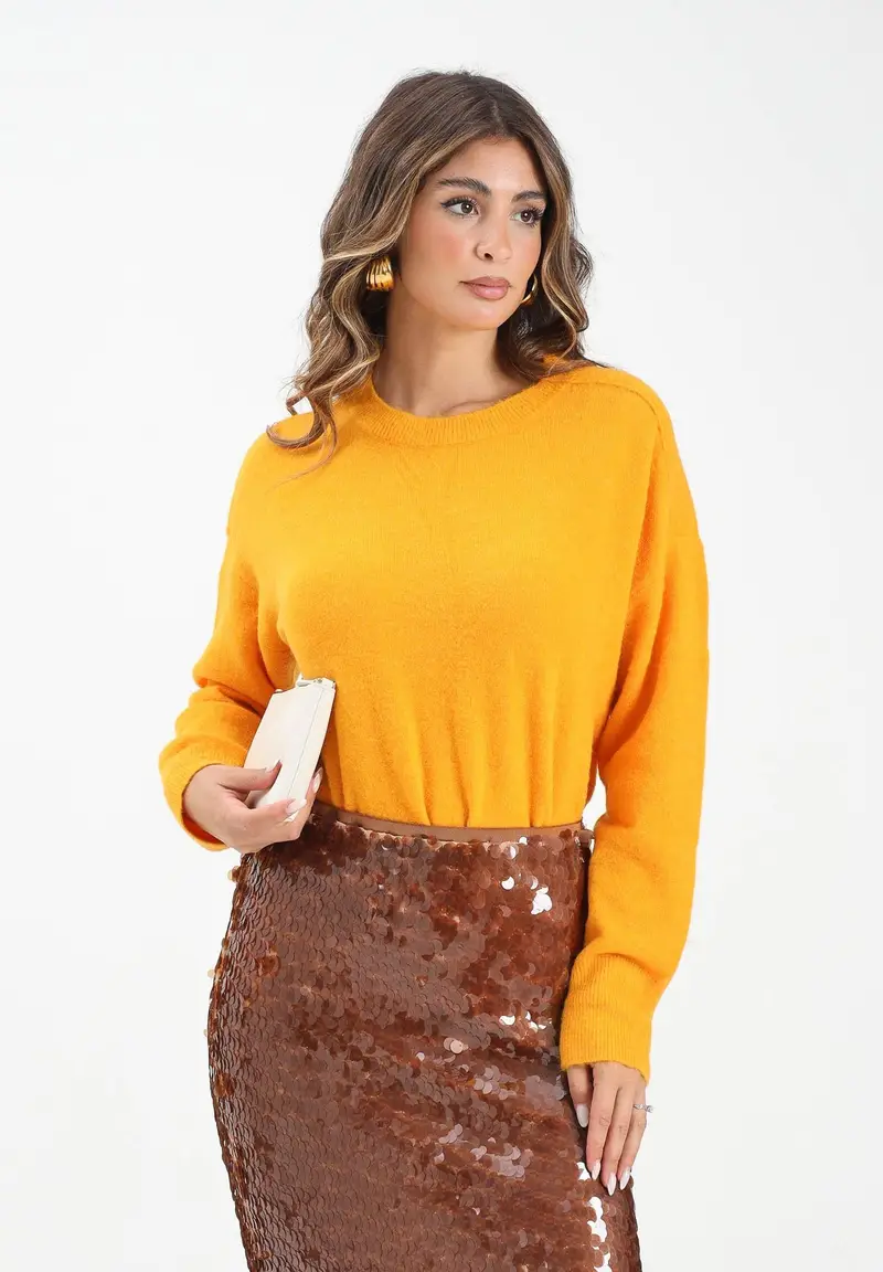 Maglioncino girocollo arancione da donna miniatura 2