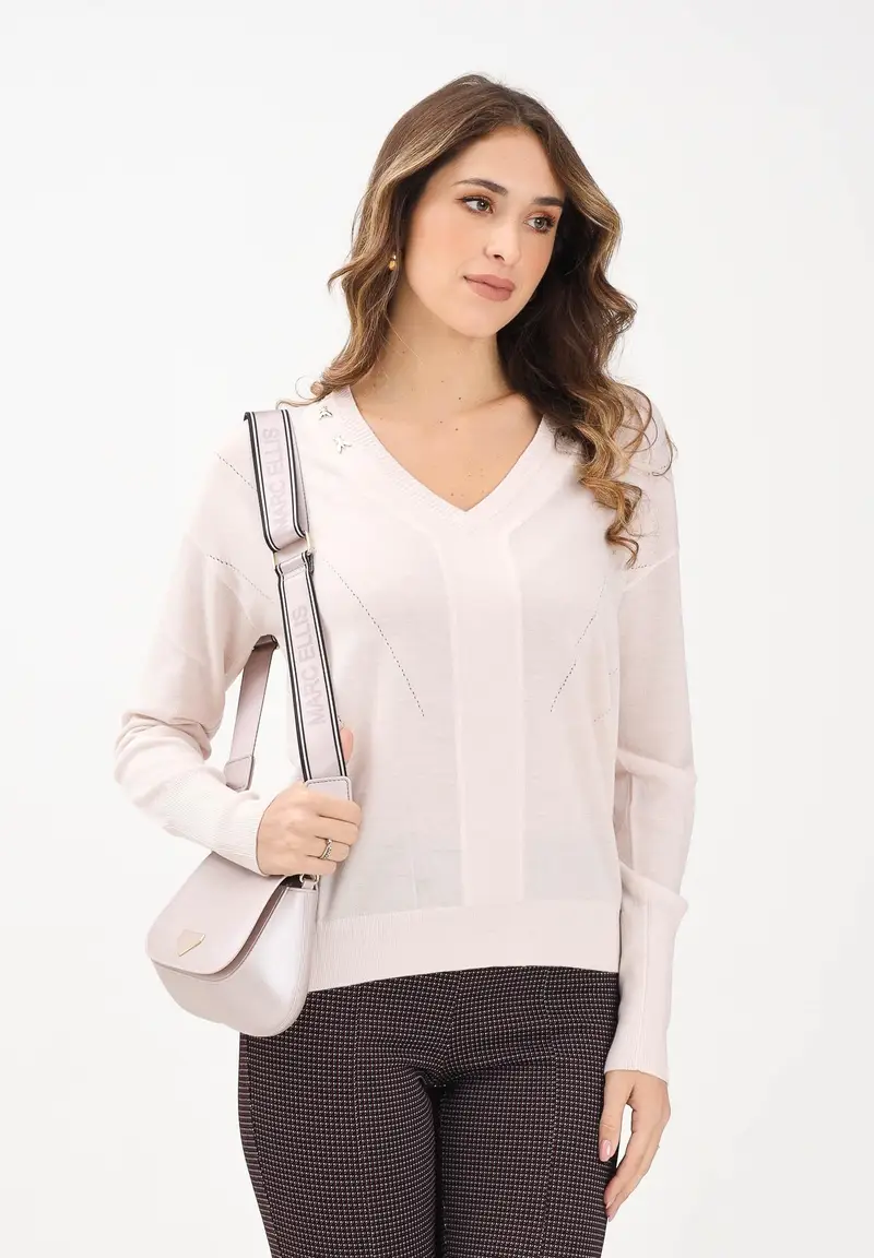 Maglioncino scollo a V nude da donna con applicazioni FLY miniatura 2