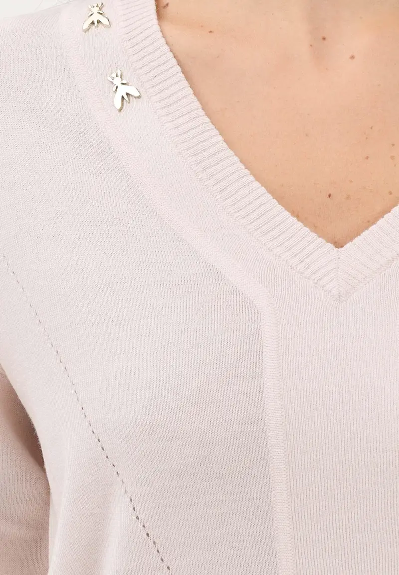 Maglioncino scollo a V nude da donna con applicazioni FLY miniatura 3