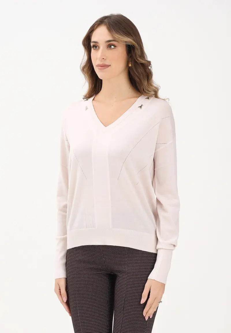 Maglioncino scollo a V nude da donna con applicazioni FLY