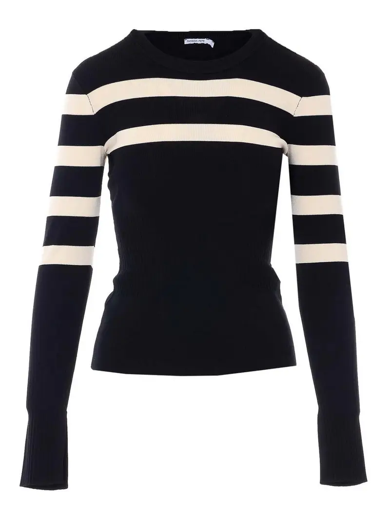 Maglione a righe bianche e nere Nero