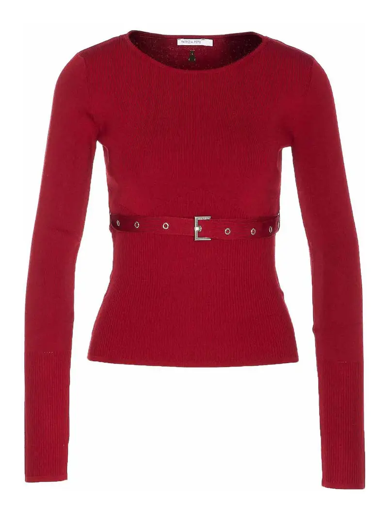 Maglione Con Cintura Rosso