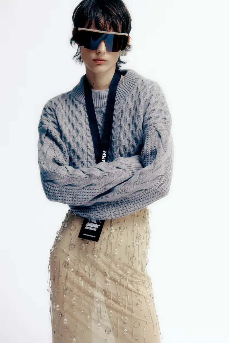 Maglione cropped con motivo intrecciato Grigio