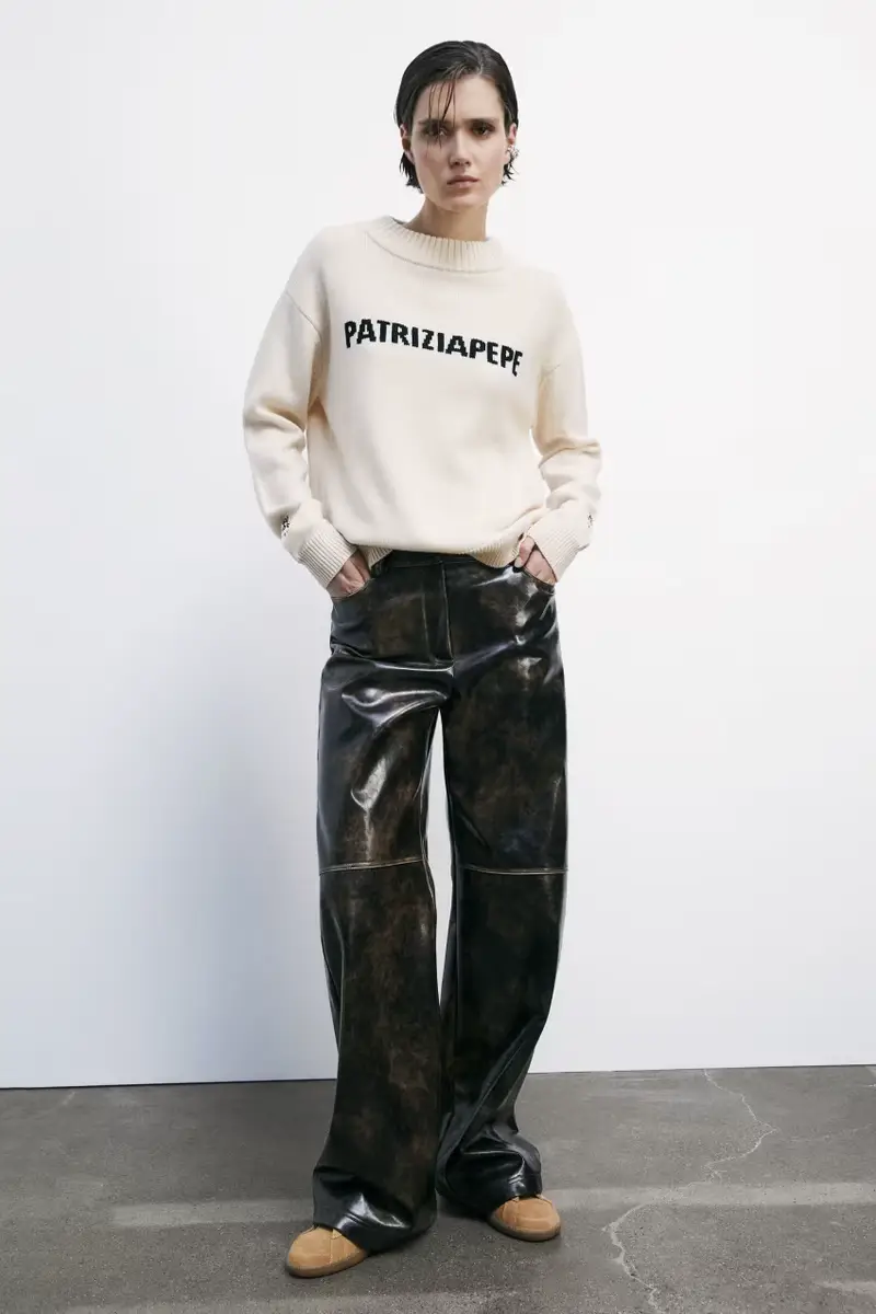 Maglione girocollo con logo Beige