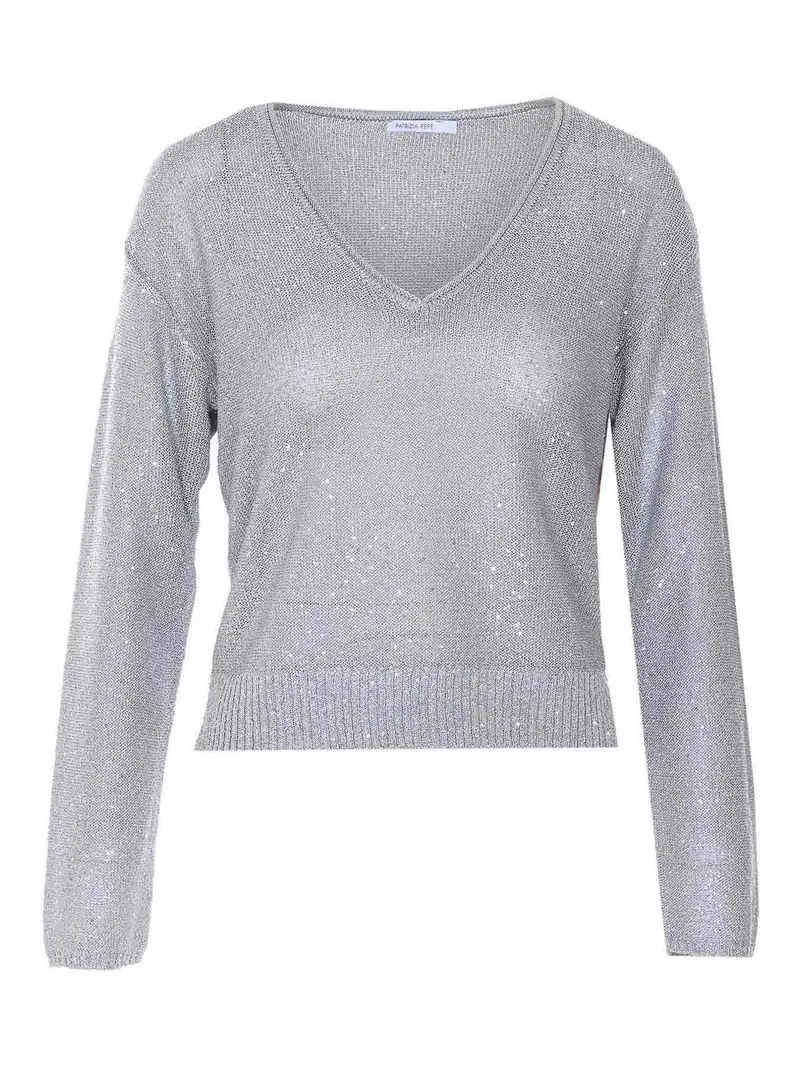 Maglione grigio con paillettes Argento