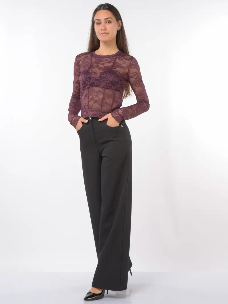 pantalone da donna Patrizia Pepe a palazzo in tessuto tecnico NERO miniatura 2