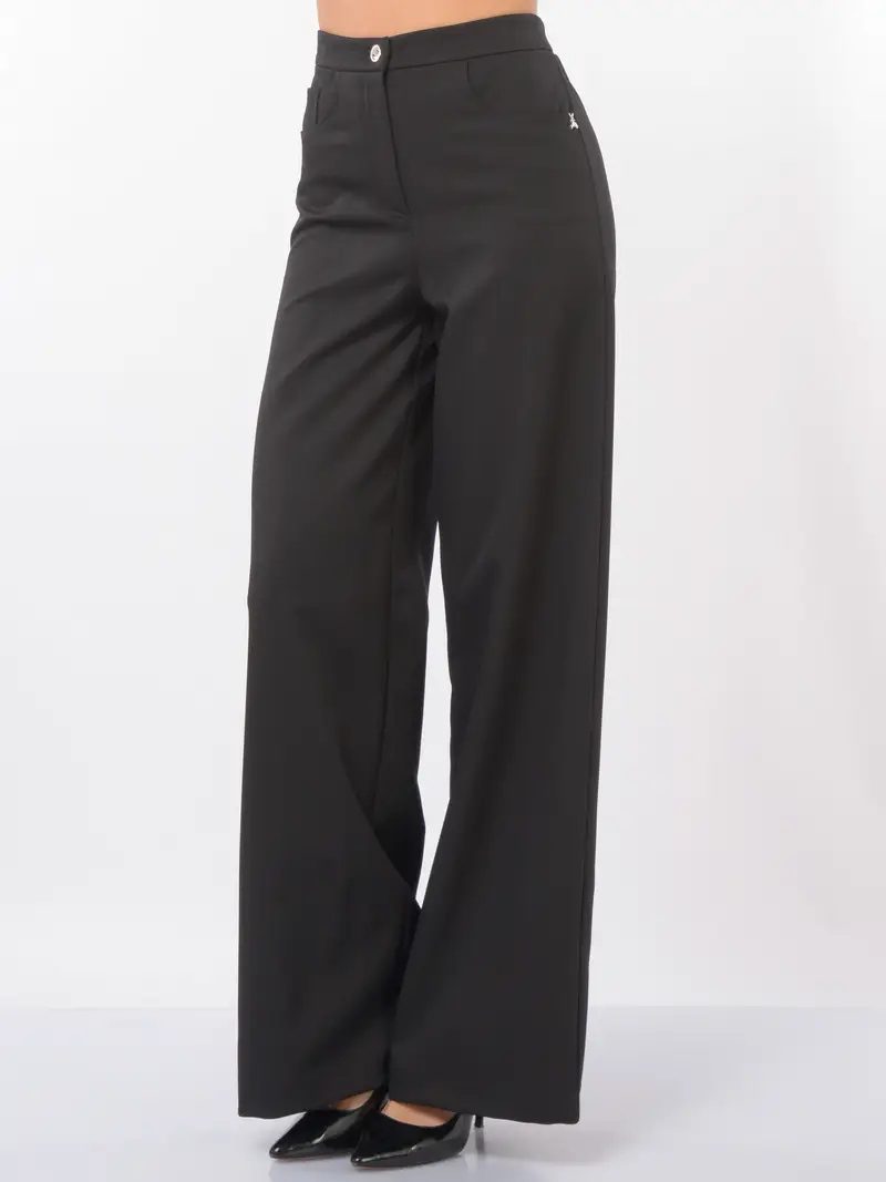 pantalone da donna Patrizia Pepe a palazzo in tessuto tecnico NERO