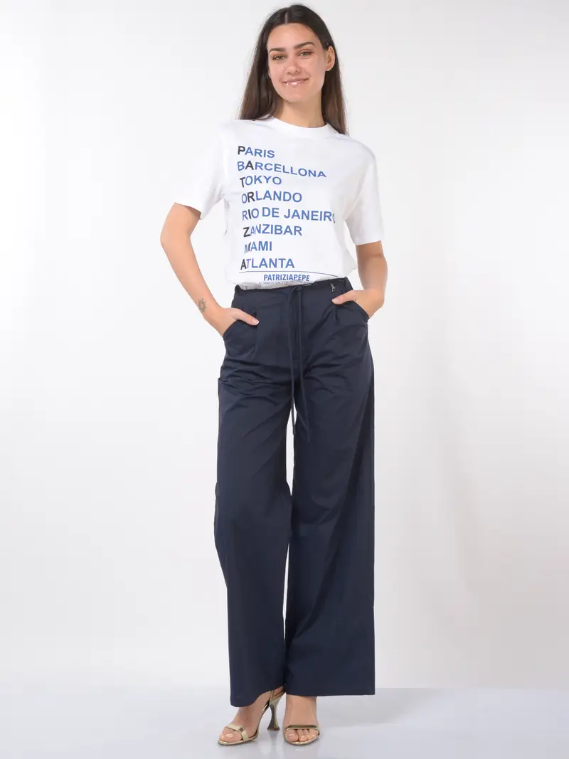 pantalone da donna Patrizia Pepe Essential con coulisse Blu miniatura 2