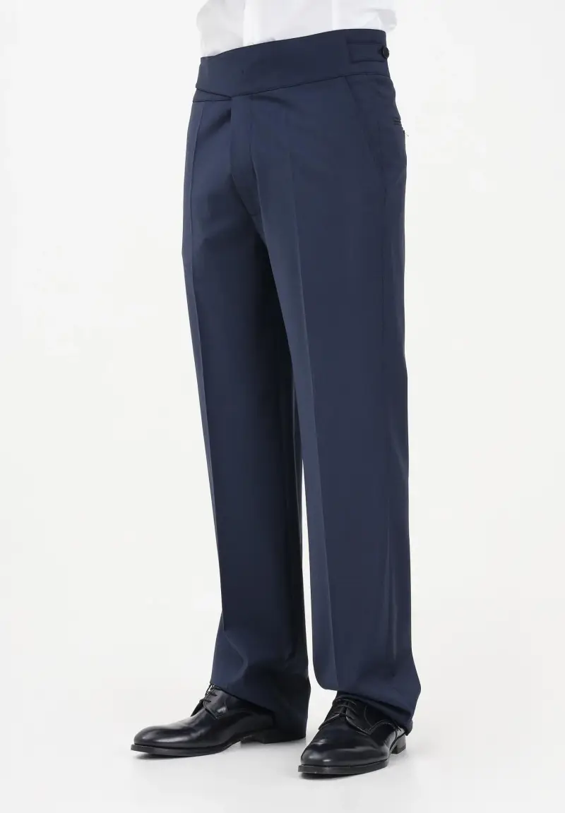 Pantalone elegante blu da uomo con cintura alta