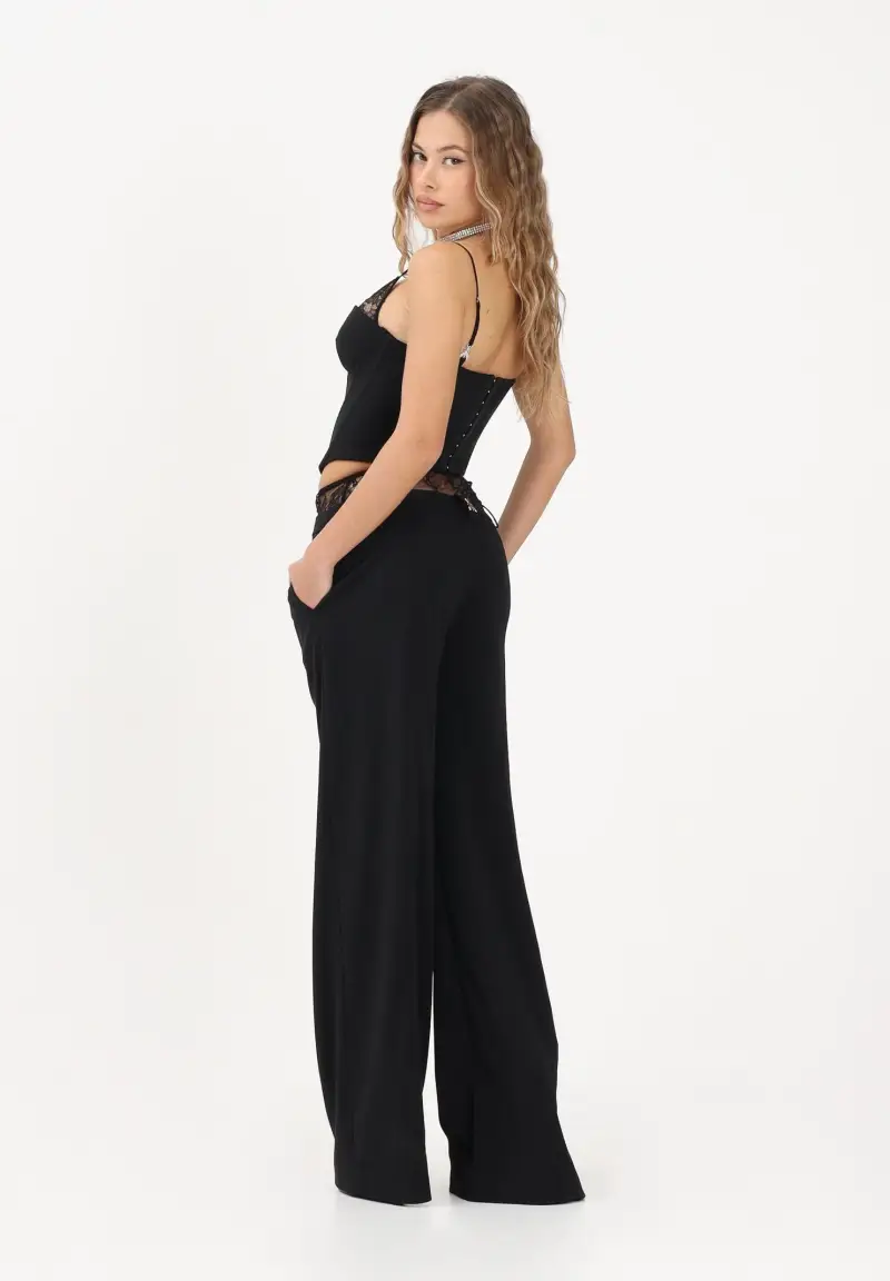 Pantalone elegante nero da donna con vita in pizzo miniatura 2