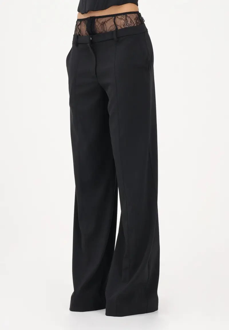 Pantalone elegante nero da donna con vita in pizzo