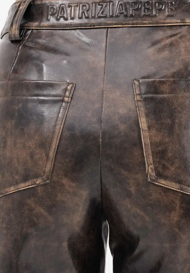 Pantalone in tessuto spalmato marrone da donna miniatura 3