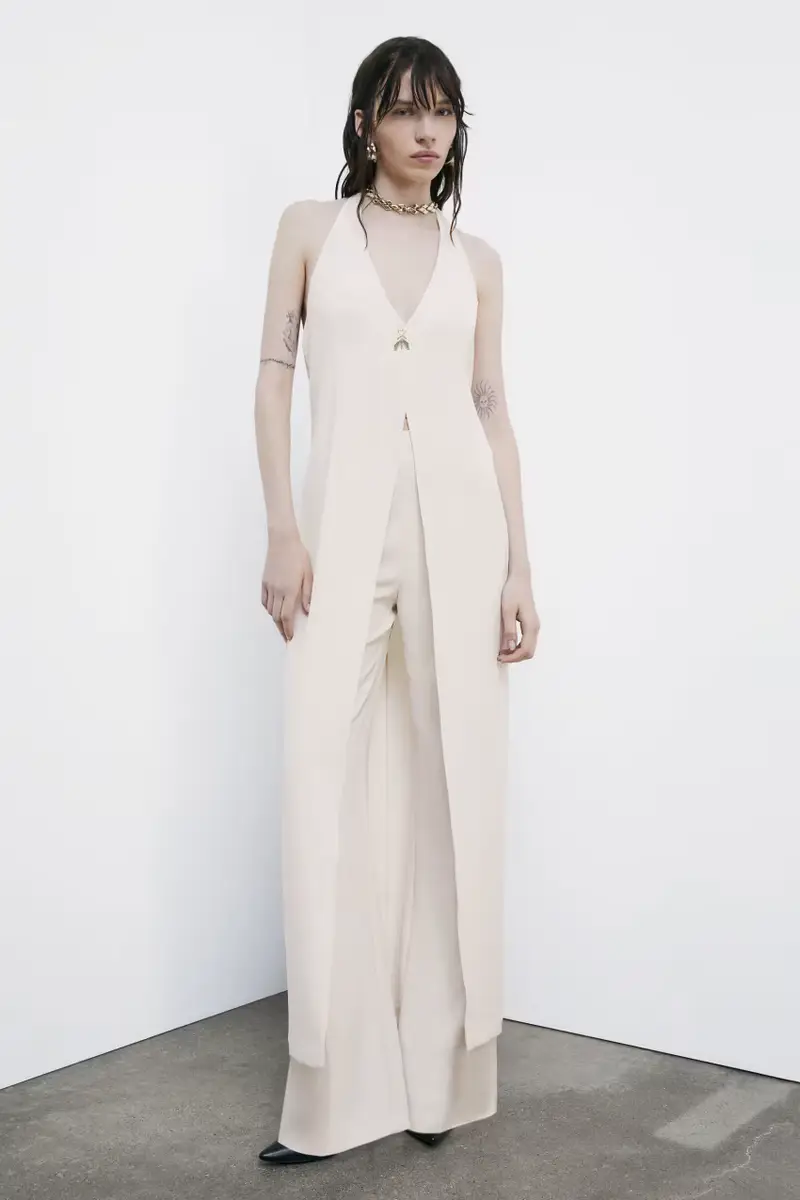 Pantaloni a palazzo vita alta Beige