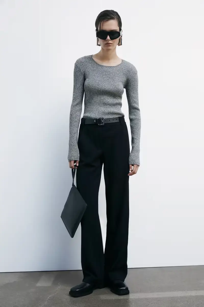 Pantaloni ampi con nervature Nero