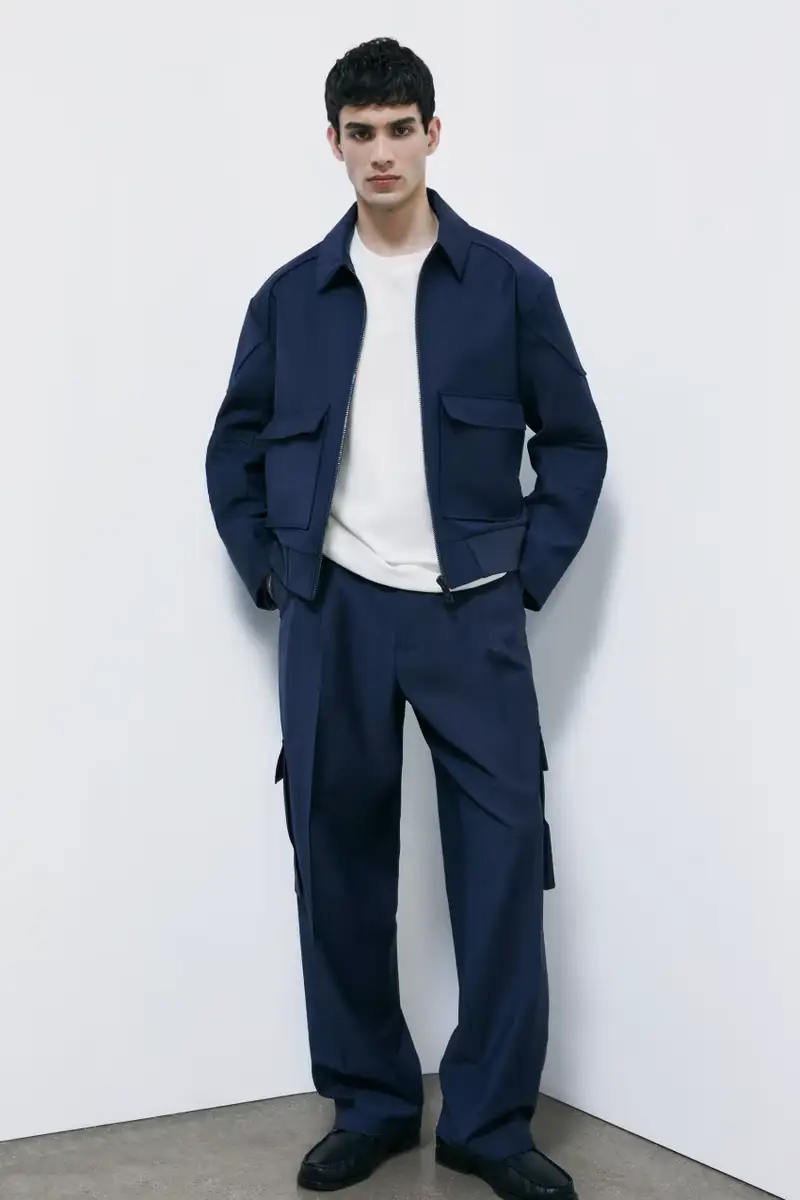 Pantaloni cargo in frescolana stretch Blu