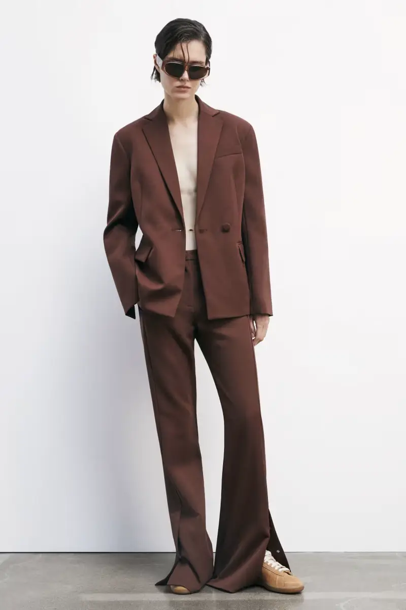 Pantaloni flare con spacco Marrone