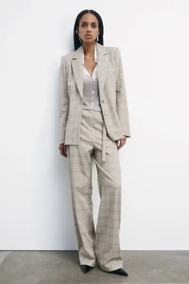 Pantaloni fluidi checked Beige