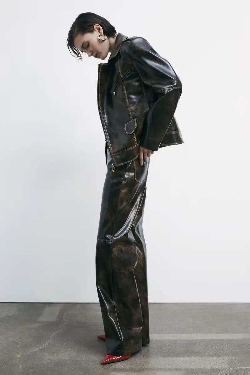 Pantaloni larghi in tessuto spalmato Marrone