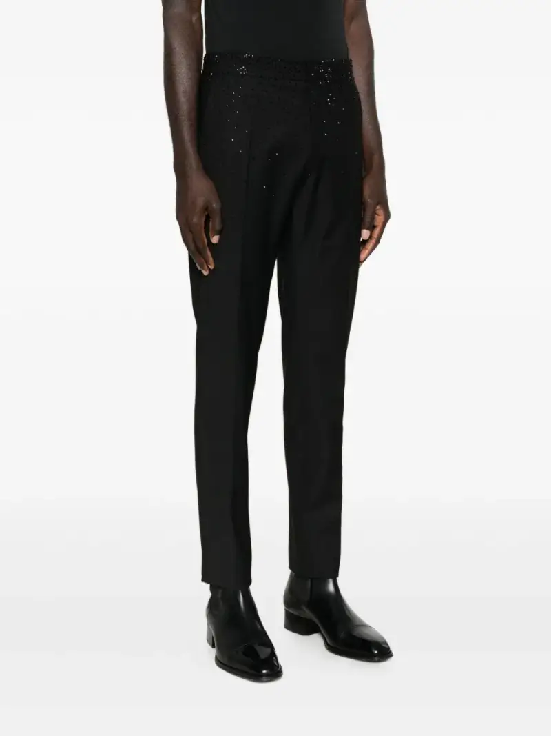 Pantaloni neri slim con strass Nero miniatura 2