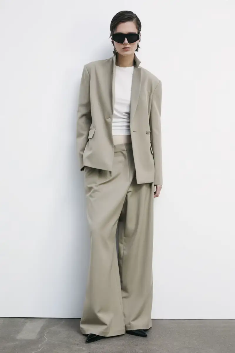 Pantaloni oversize in gabardina Beige