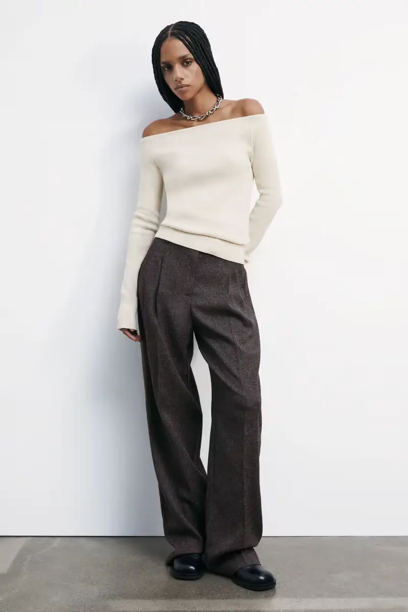 Pantaloni strutturati con pieghe Marrone