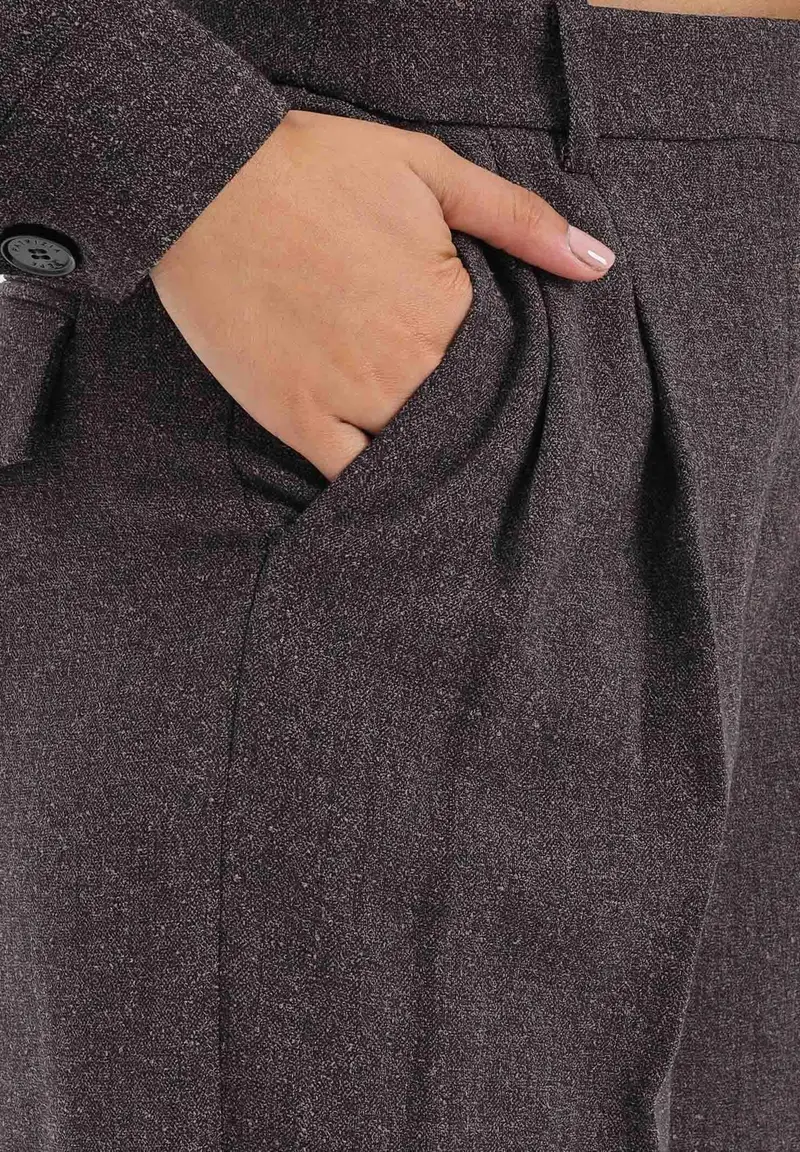 PATRIZA PEPE Pantalone palazzo marrone da donna in tessuto strutturato con effetto bottonato miniatura 3