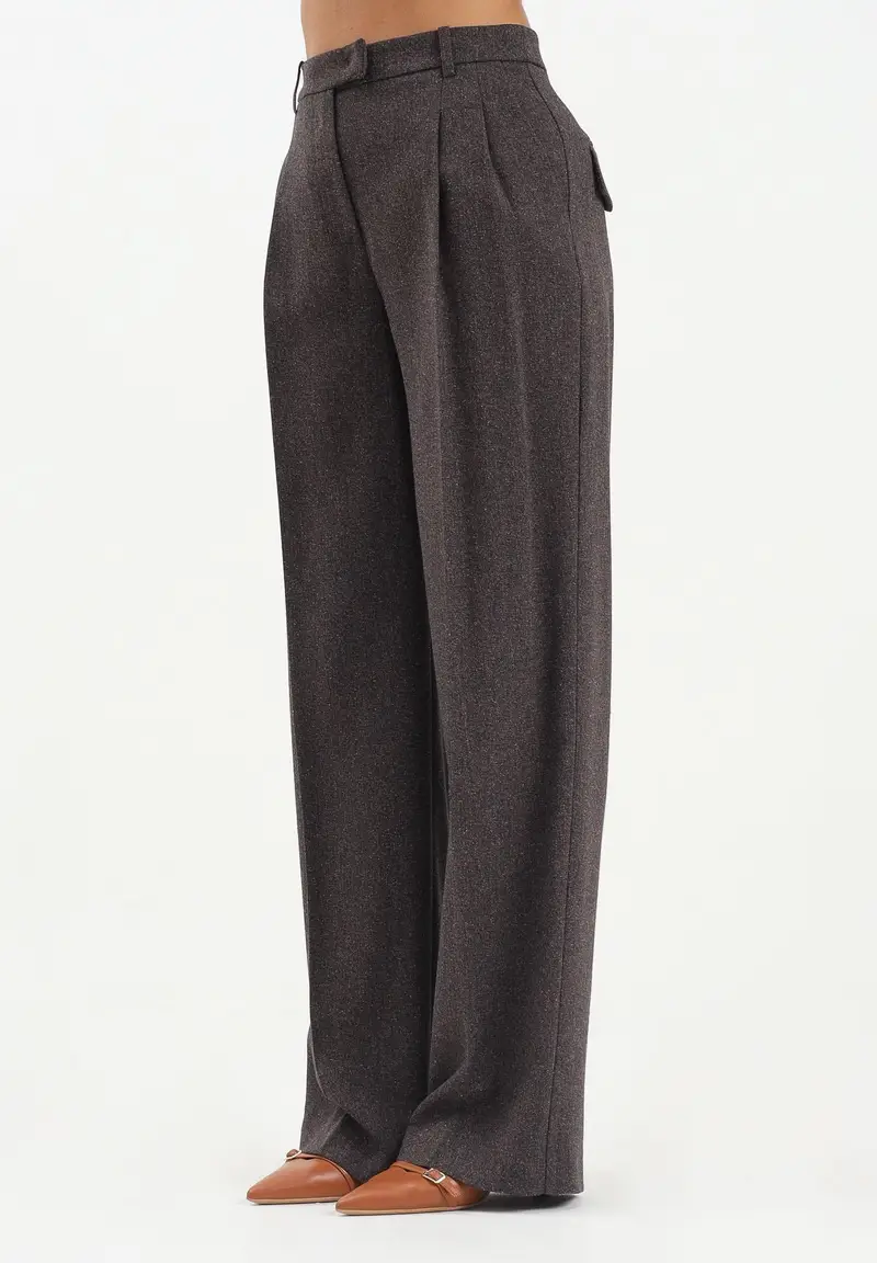 PATRIZA PEPE Pantalone palazzo marrone da donna in tessuto strutturato con effetto bottonato