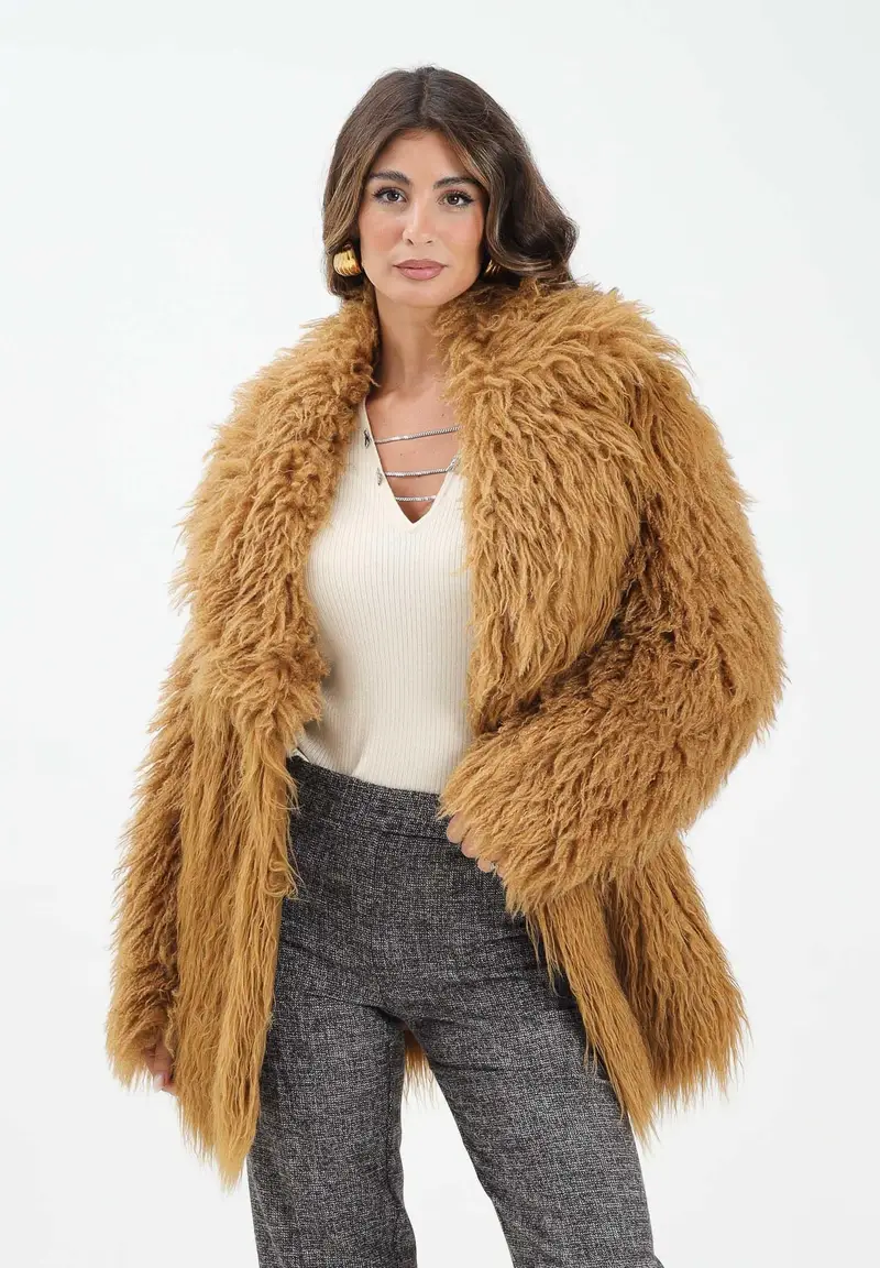 Pelliccia beige da donna miniatura 2