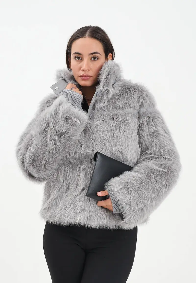 Pelliccia grigia da donna miniatura 2