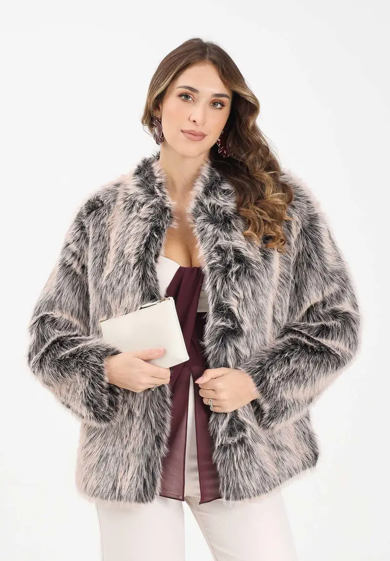 Pelliccia nude e nera da donna miniatura 2