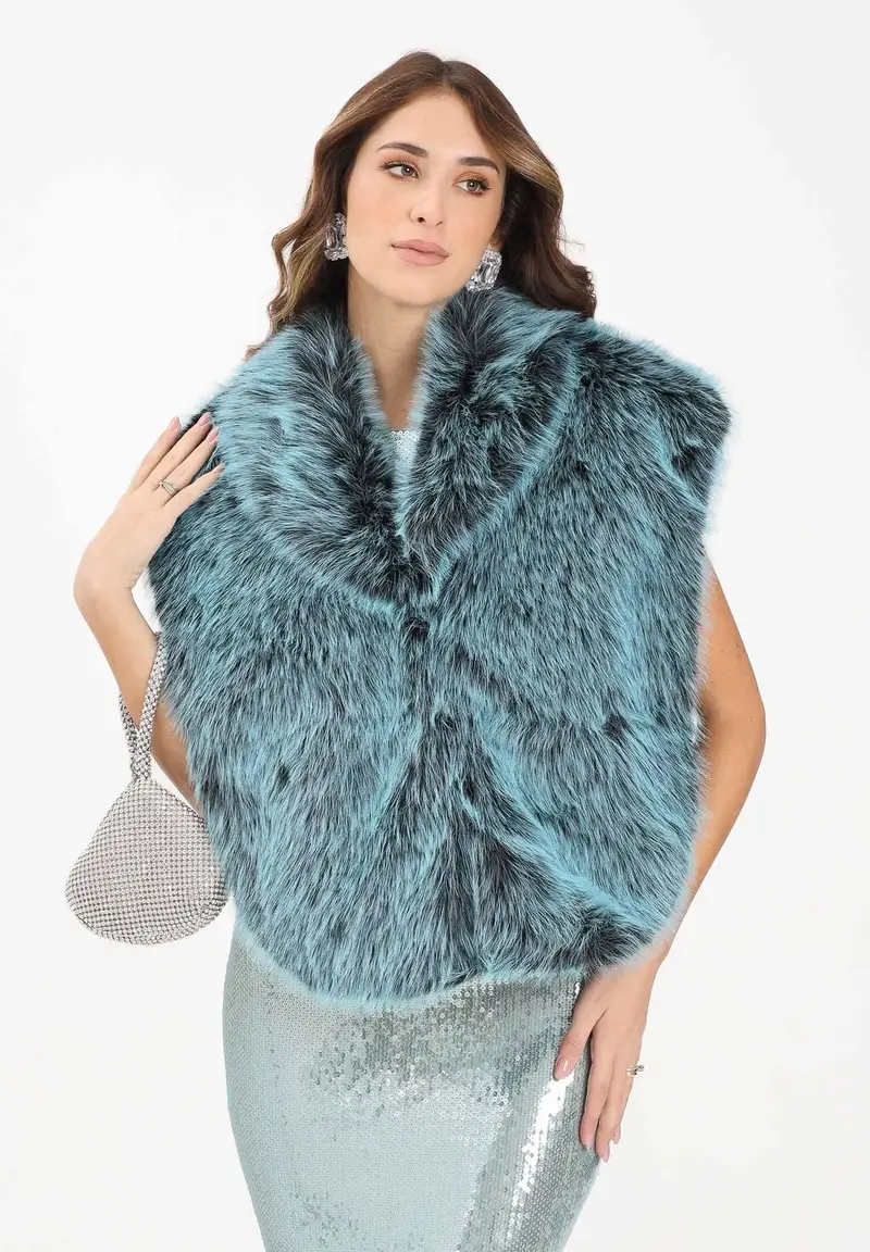 Pellicciotto verde acqua da donna miniatura 2