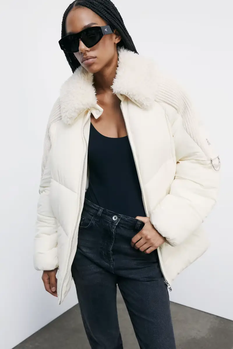 Piumino con collo fluffy Bianco