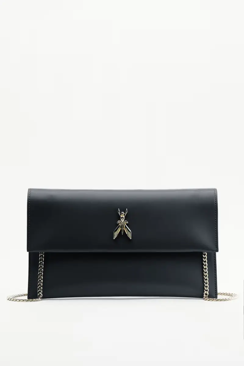 Pochette Fly in pelle con catena Nero
