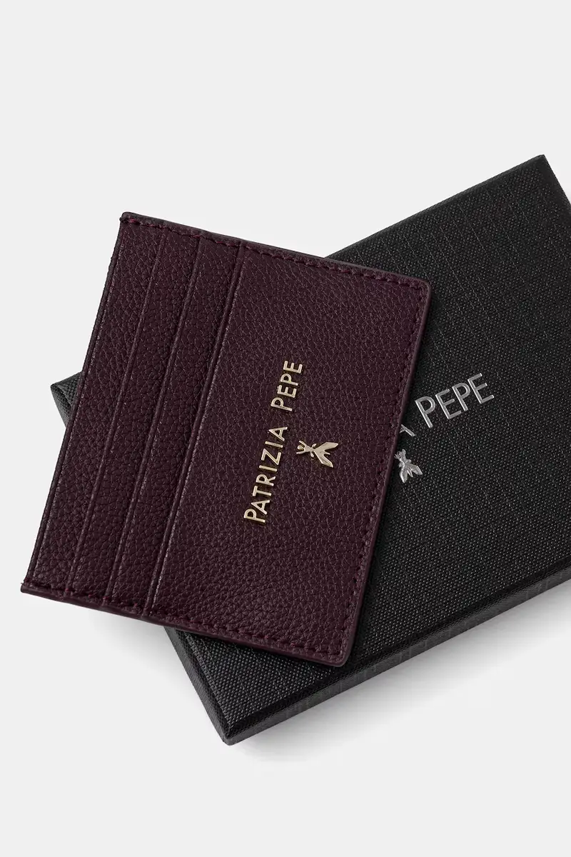 portacarte in pelle colore beige CQ7001 L001 Violetto miniatura 3