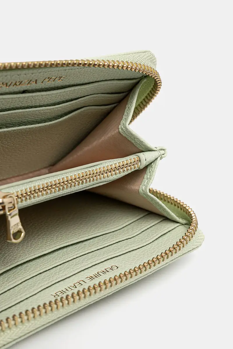 portafoglio in pelle donna colore beige CQ8512 L001 Verde miniatura 3
