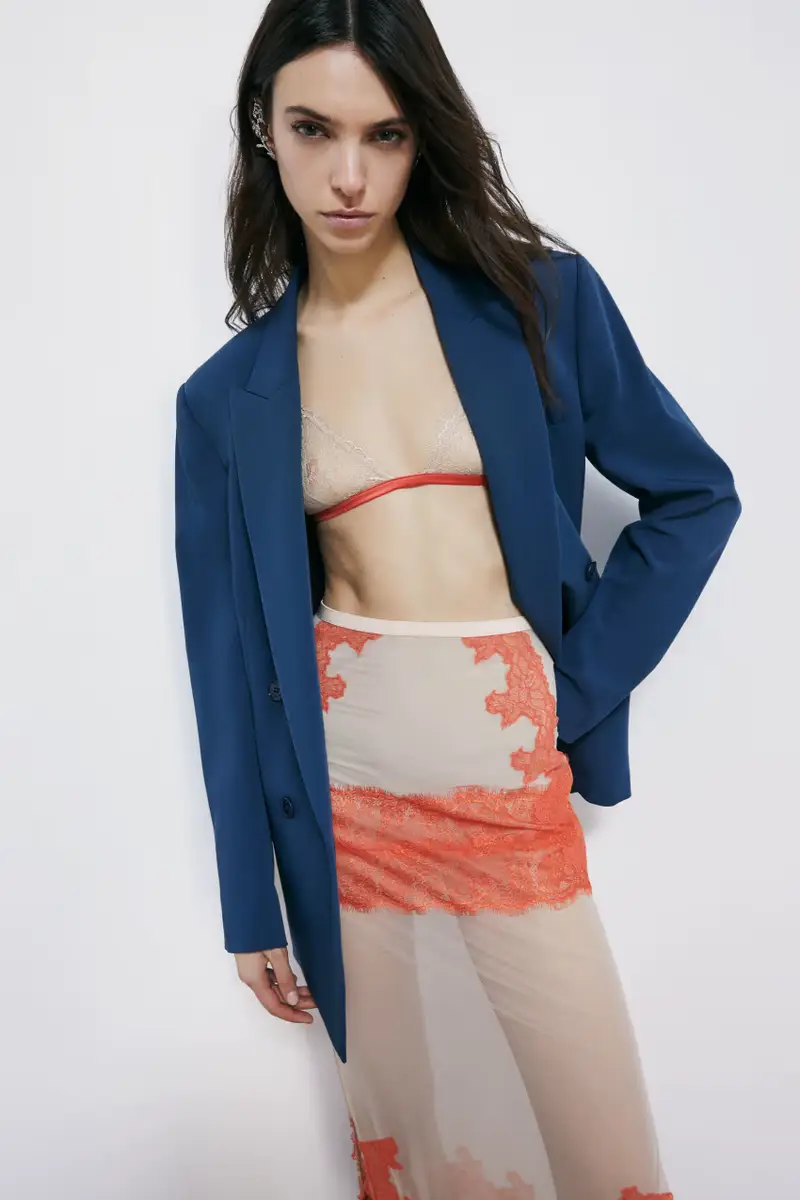 Reggiseno a triangolo in tulle e pizzo Beige