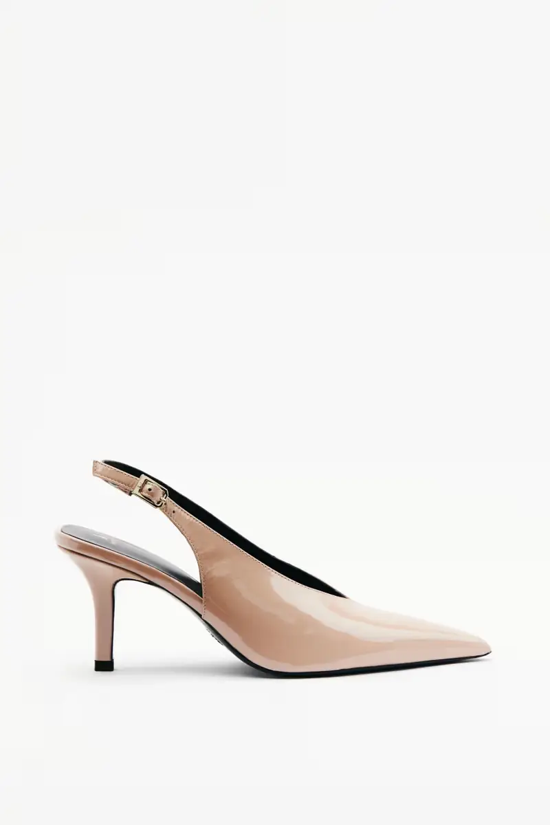 Slingback in pelle con tacco Beige