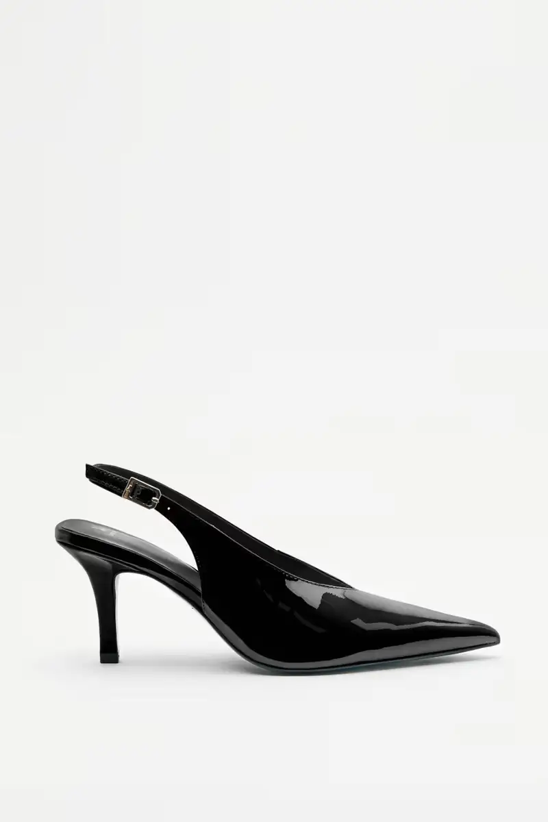 Slingback in pelle con tacco Nero